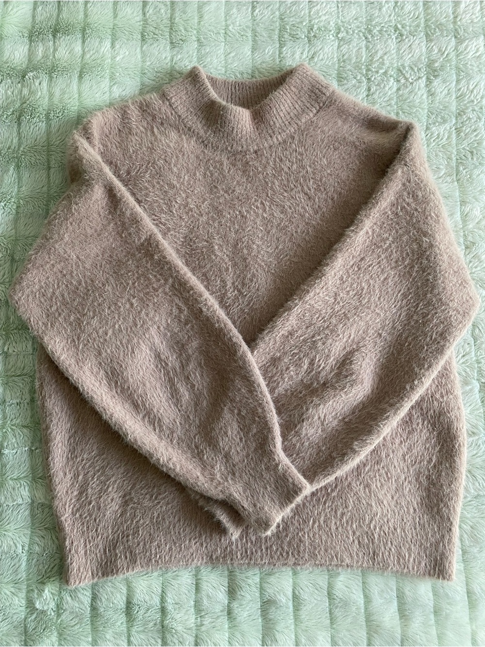 CALIA Eyelash Mock Neck Sweater - French Taupe/Light Pink, Small